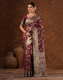 Maroon Silk Woven Banarasi Saree
