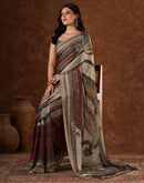 Red Satin Printed Saree