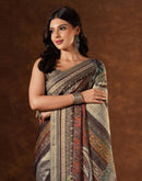 Red Satin Printed Saree