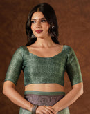 Green Satin Printed Saree