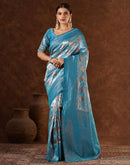 Turquoise Silk Woven  Banarasi Saree