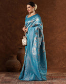 Turquoise Silk Woven  Banarasi Saree