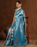 Turquoise Silk Woven  Banarasi Saree