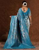 Turquoise Silk Woven  Banarasi Saree