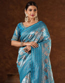 Turquoise Silk Woven  Banarasi Saree