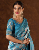 Turquoise Silk Woven  Banarasi Saree