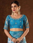 Turquoise Silk Woven  Banarasi Saree