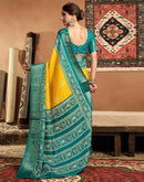 Yellow Silk Printed Bandhani Saree