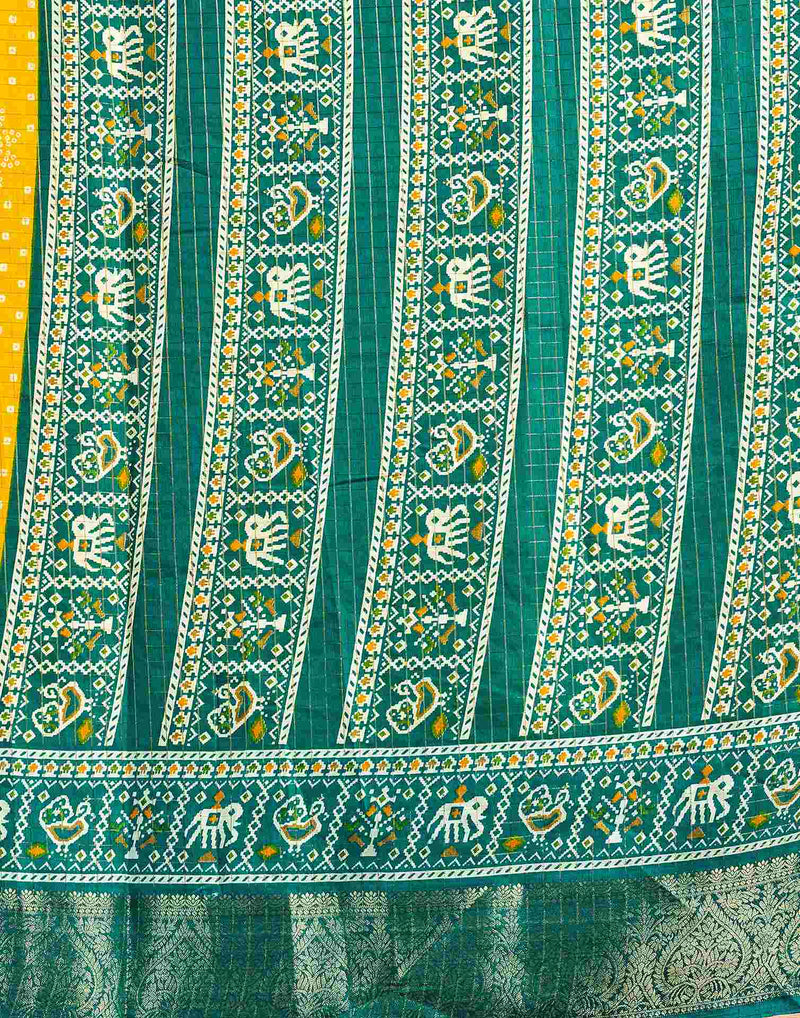 Yellow Silk Printed Bandhani Saree