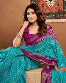 Turquoise Blue Silk Printed Bandhani Saree