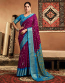 Dark Magenta Silk Printed Zari Stripe Saree