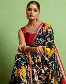 Red Silk Zari Printed Saree