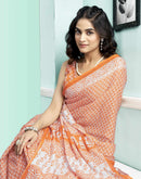 Orange Cotton Printed Saree