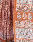 Orange Cotton Printed Saree