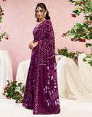 Purple Cotton Printed Saree