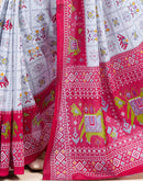 White Cotton Printed Saree