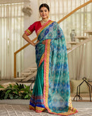 Teal Green Chiffon Printed Bandhani Saree