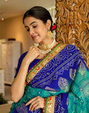 Teal Green Georgette Printed Bandhani Saree