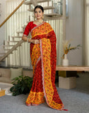 Red Georgette Printed Bandhani Saree