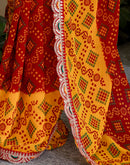 Red Georgette Printed Bandhani Saree