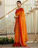 Yellow Georgette Printed Bandhani Saree