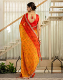 Yellow Georgette Printed Bandhani Saree