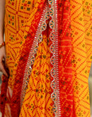 Yellow Georgette Printed Bandhani Saree