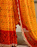 Yellow Georgette Printed Bandhani Saree