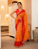 Yellow Georgette Printed Bandhani Saree