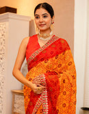 Yellow Georgette Printed Bandhani Saree