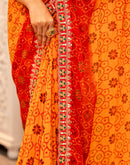 Yellow Georgette Printed Bandhani Saree