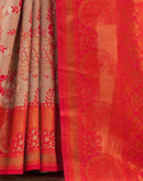 Beige Silk Woven Saree