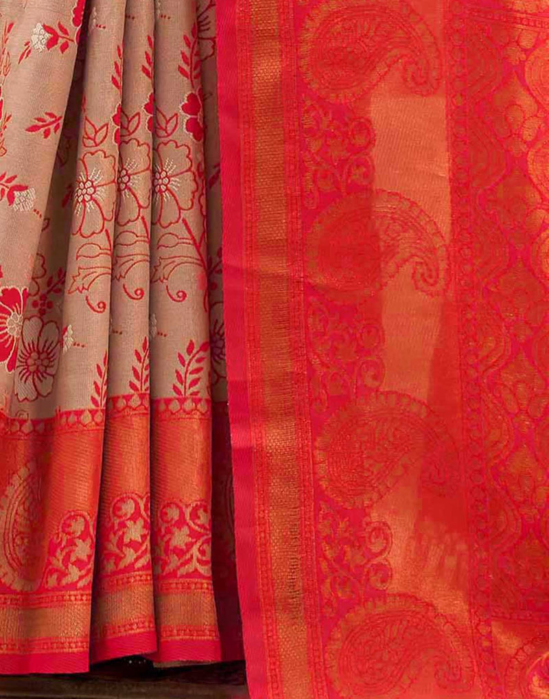 Beige Silk Woven Saree