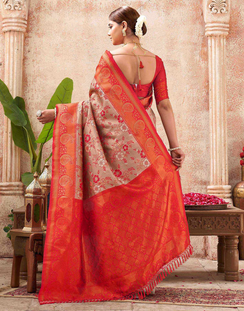 Beige Silk Woven Saree