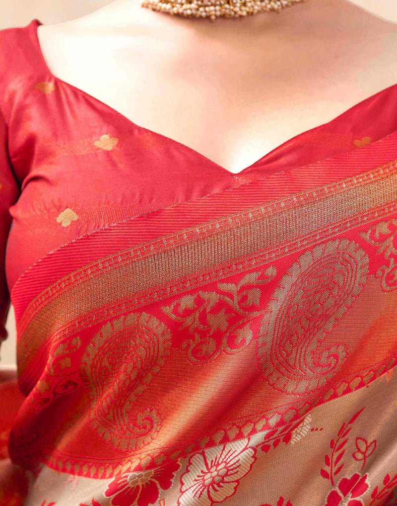 Beige Silk Woven Saree