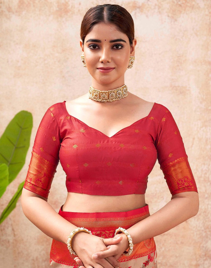 Beige Silk Woven Saree