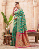 Teal Green Silk Woven Banarasi Saree