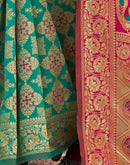 Teal Green Silk Woven Banarasi Saree