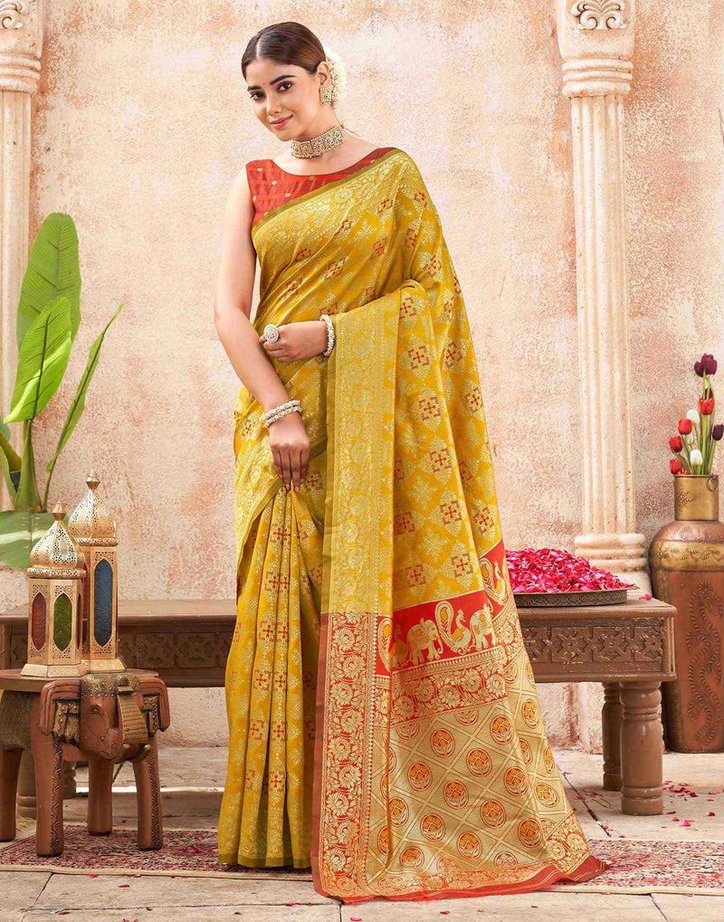 Yellow Silk Woven Banarasi Saree