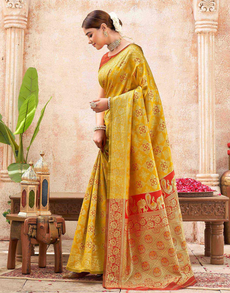 Yellow Silk Woven Banarasi Saree