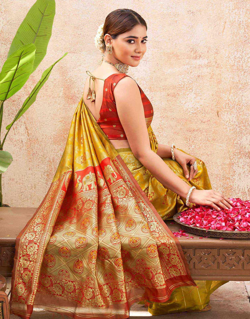 Yellow Silk Woven Banarasi Saree