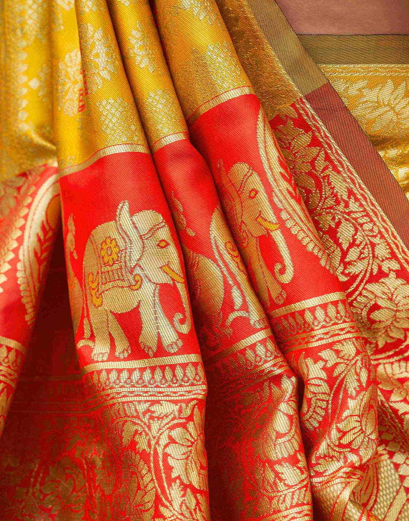 Yellow Silk Woven Banarasi Saree