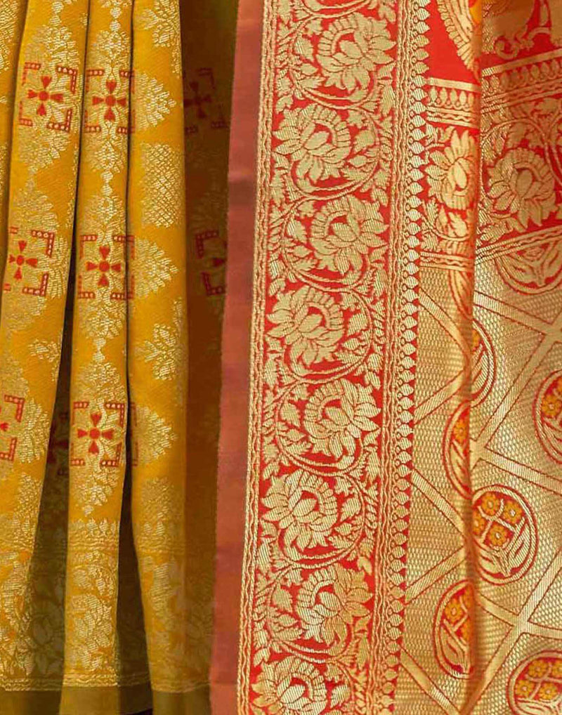 Yellow Silk Woven Banarasi Saree