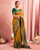 Mustard Yellow Silk Woven Kanjivaram Saree