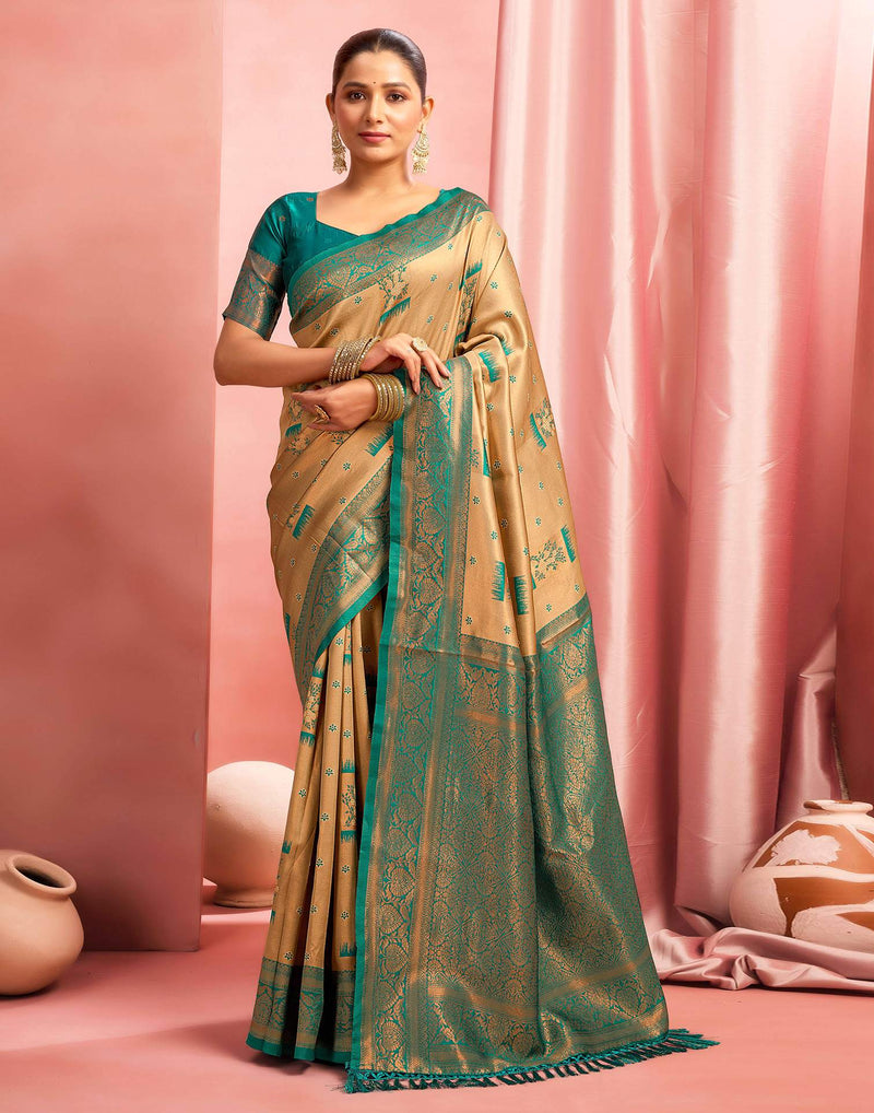 Beige Silk Woven Saree