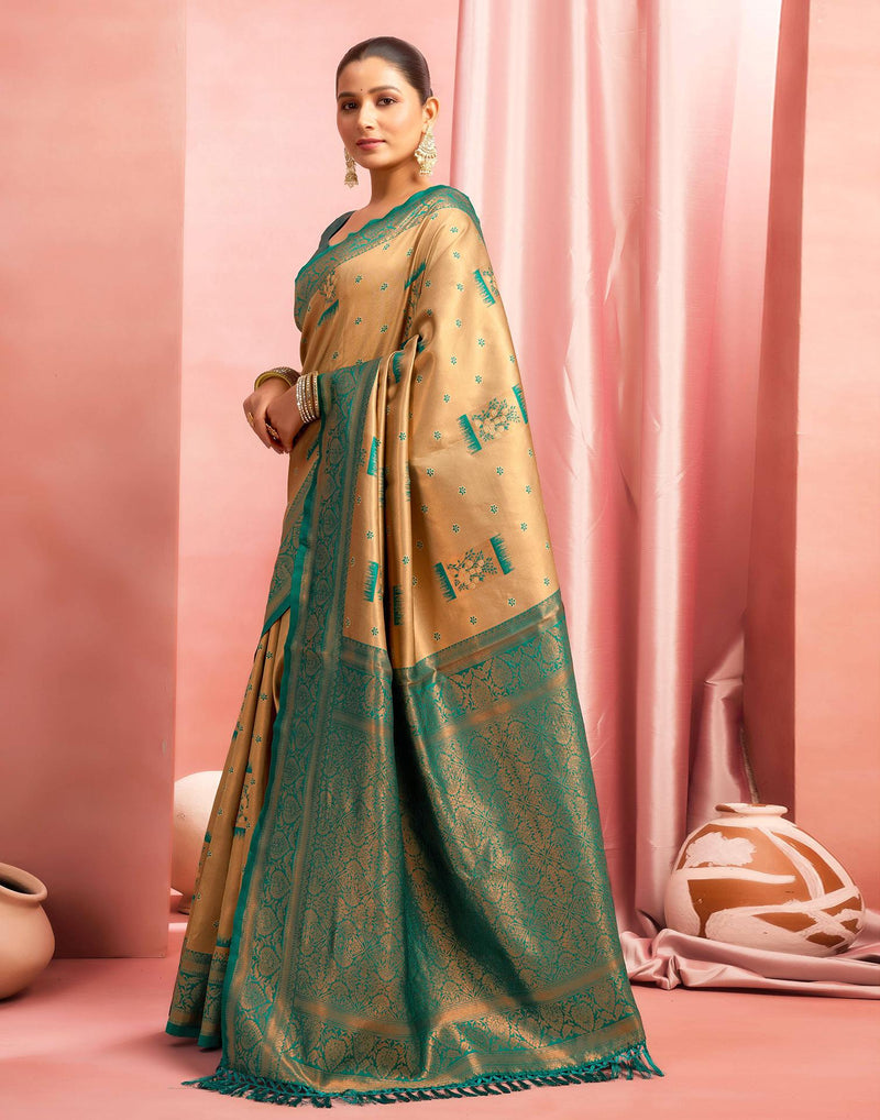 Beige Silk Woven Saree