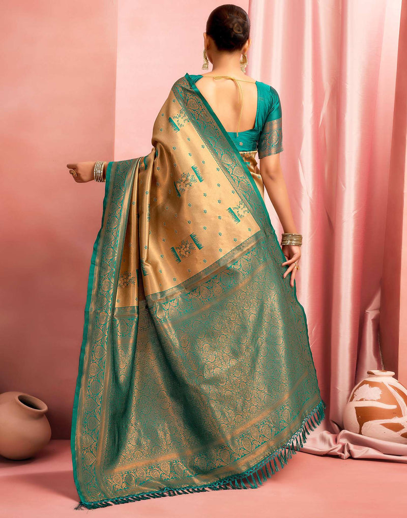 Beige Silk Woven Saree