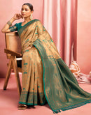Beige Silk Woven Saree