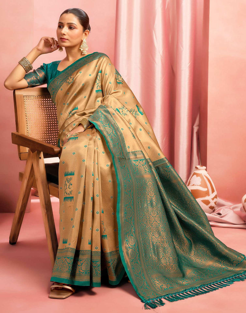 Beige Silk Woven Saree