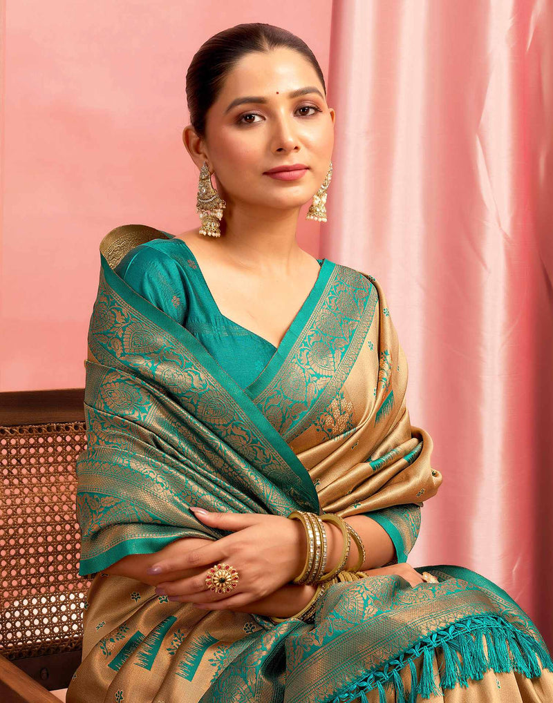 Beige Silk Woven Saree